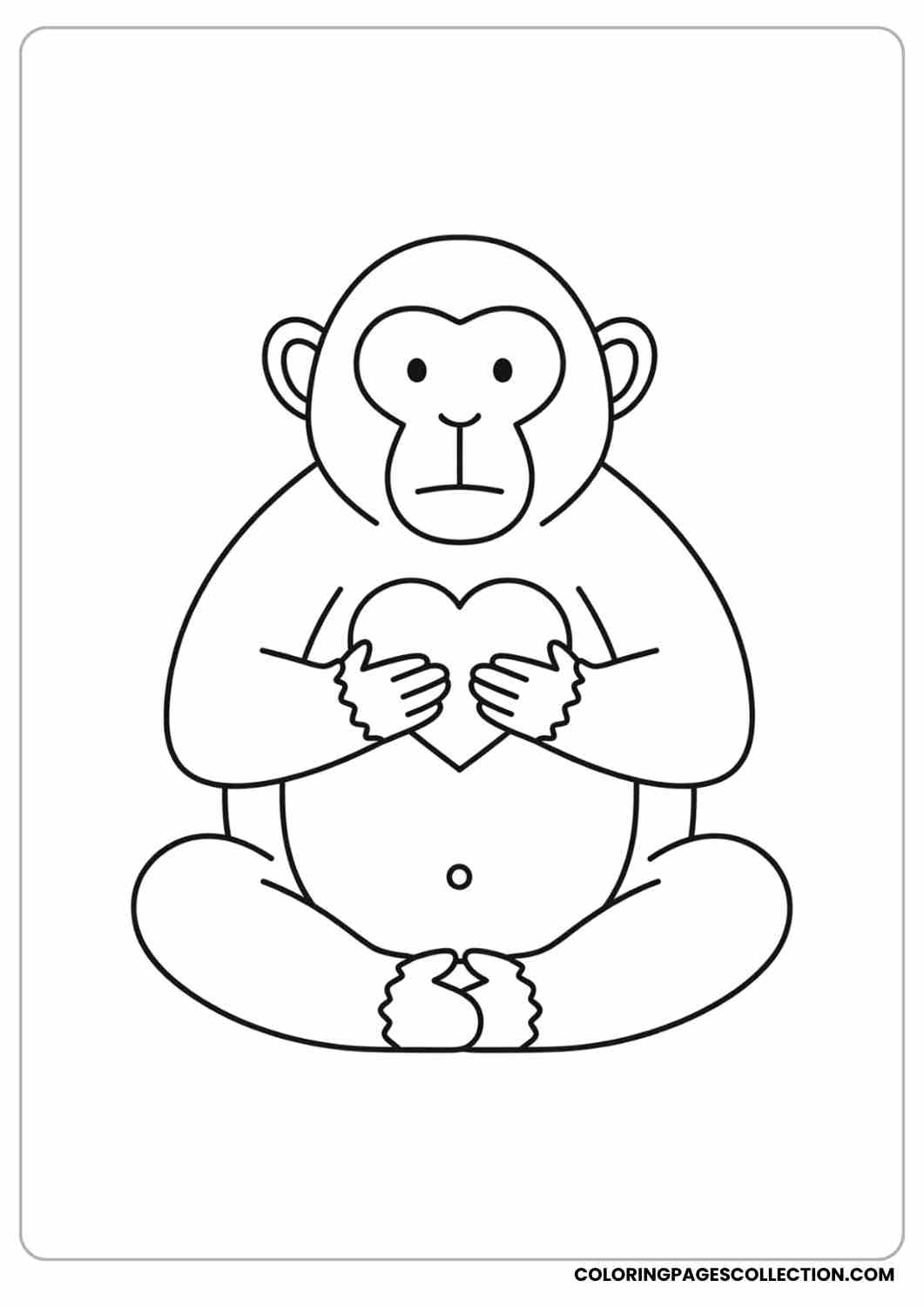 Chubby monkey sitting cross-legged, holding a heart.