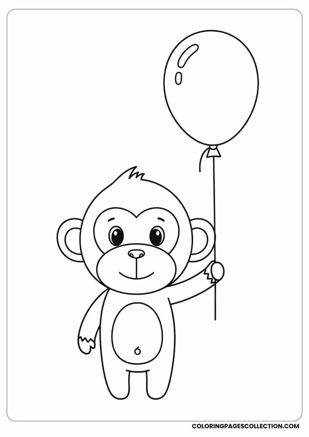 Cute monkey holding a balloon, simple shapes.