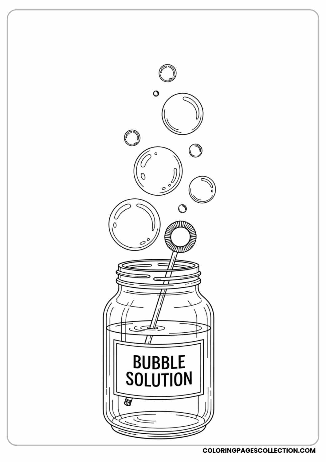 jar of solution with wand bubbles coloring page