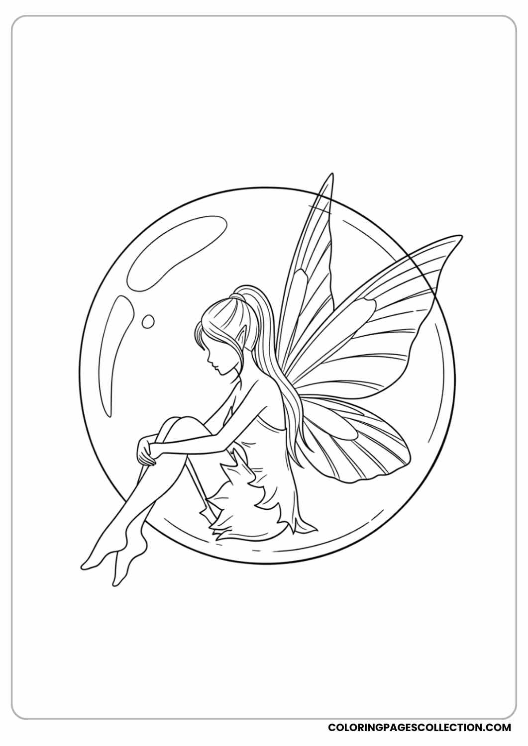 fairy sitting inside a bubble coloring page