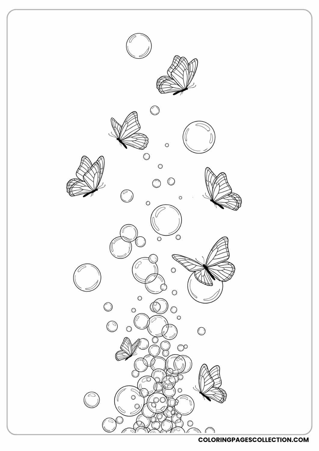 bubbles with butterflies flying coloring page