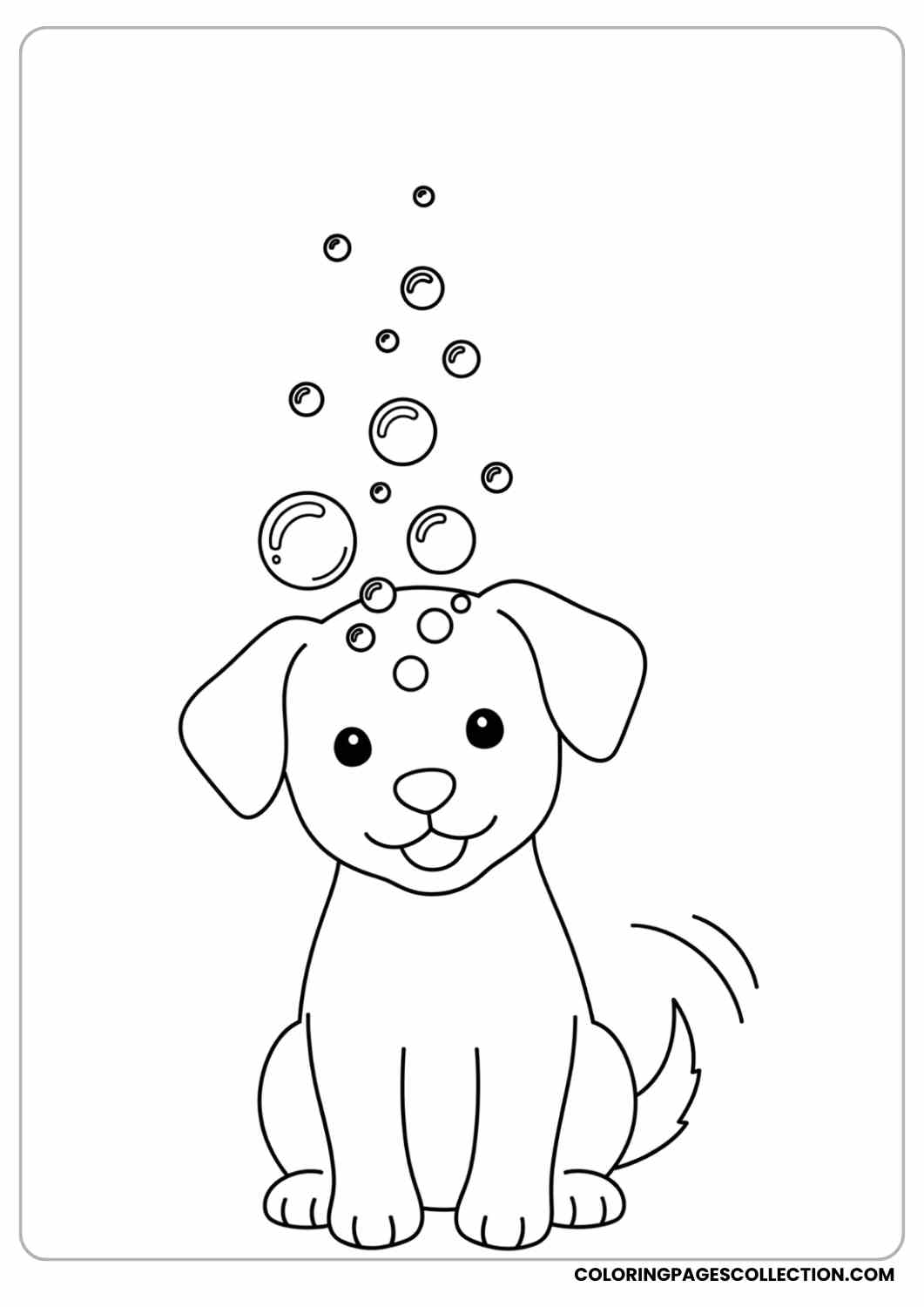 puppy with floating bubbles coloring page