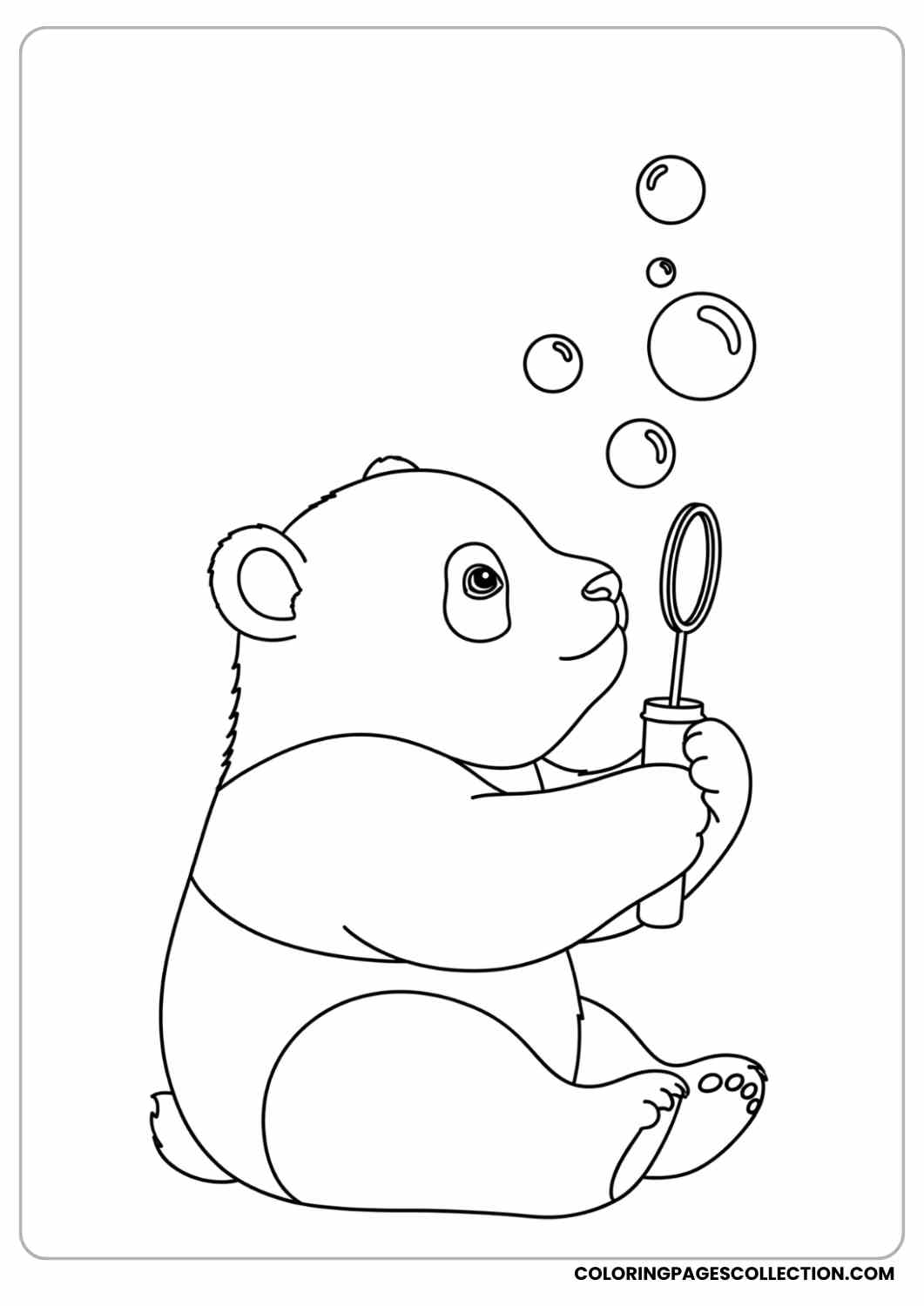 baby panda holding bubble wand coloring page