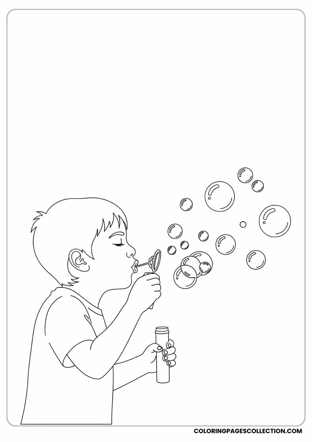 child blowing wand bubbles coloring page