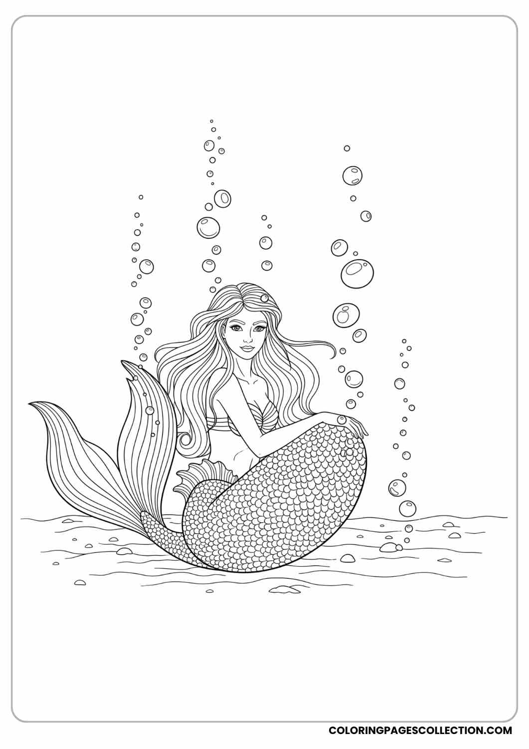 mermaid with underwater bubbles coloring page