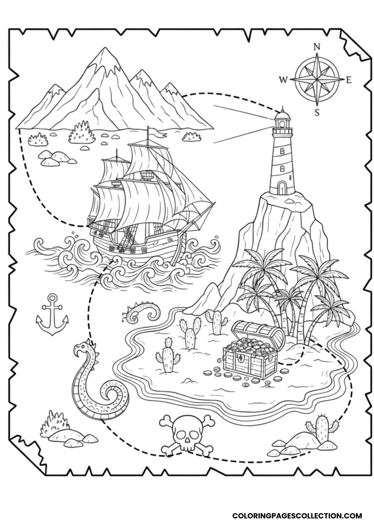 exciting treasure map of volcano island coloring sheet