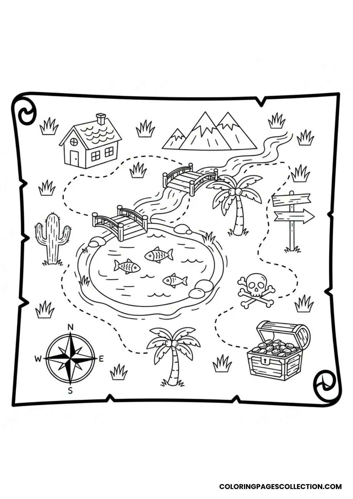 classic treasure island treasure map coloring page