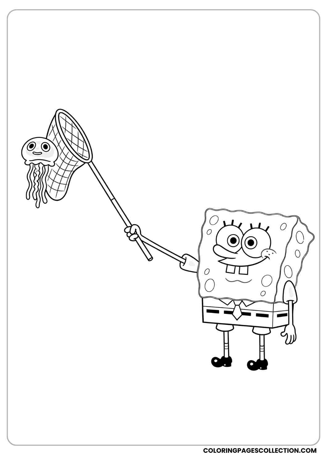spongebob holding jellyfish net coloring page