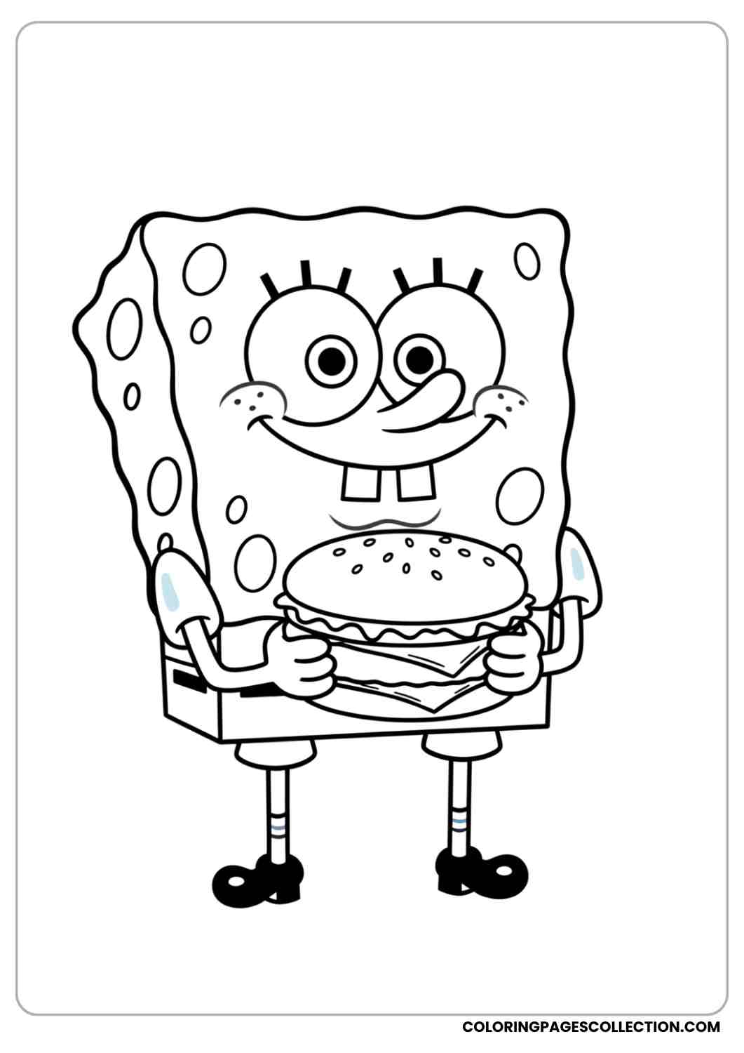 spongebob holding krabby patty coloring page