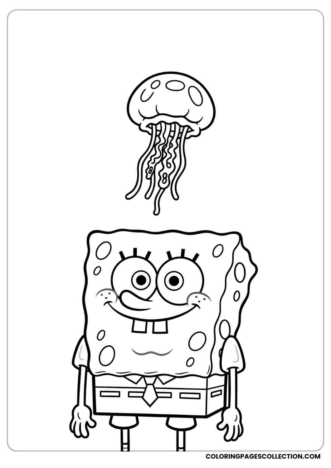 spongebob with jellyfish above head coloring page