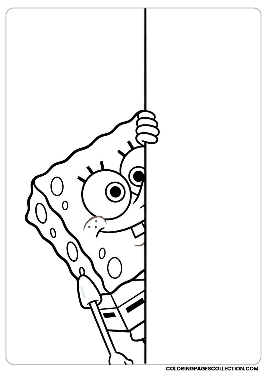 spongebob peeking behind wall coloring page