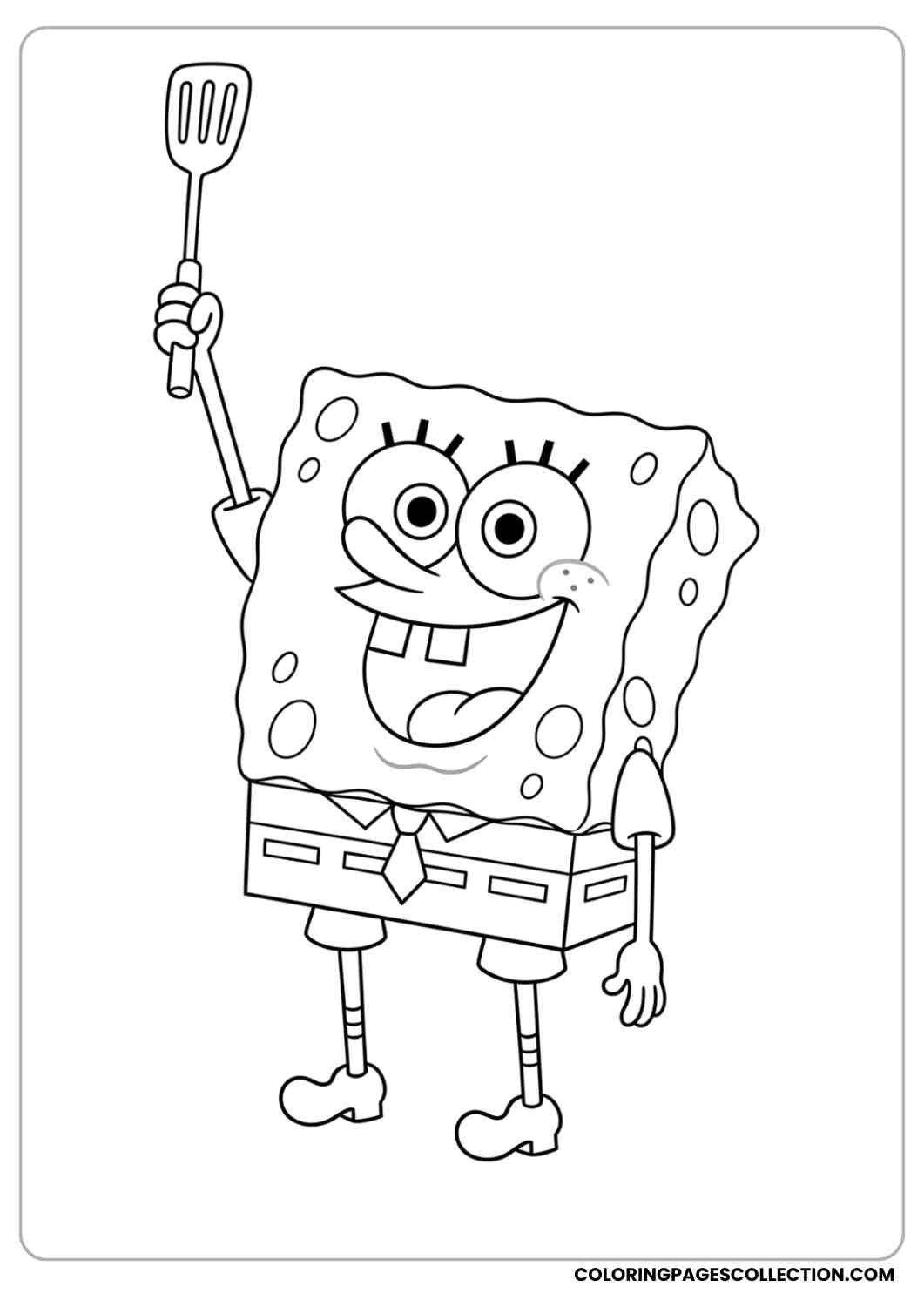 spongebob holding spatula proudly coloring page