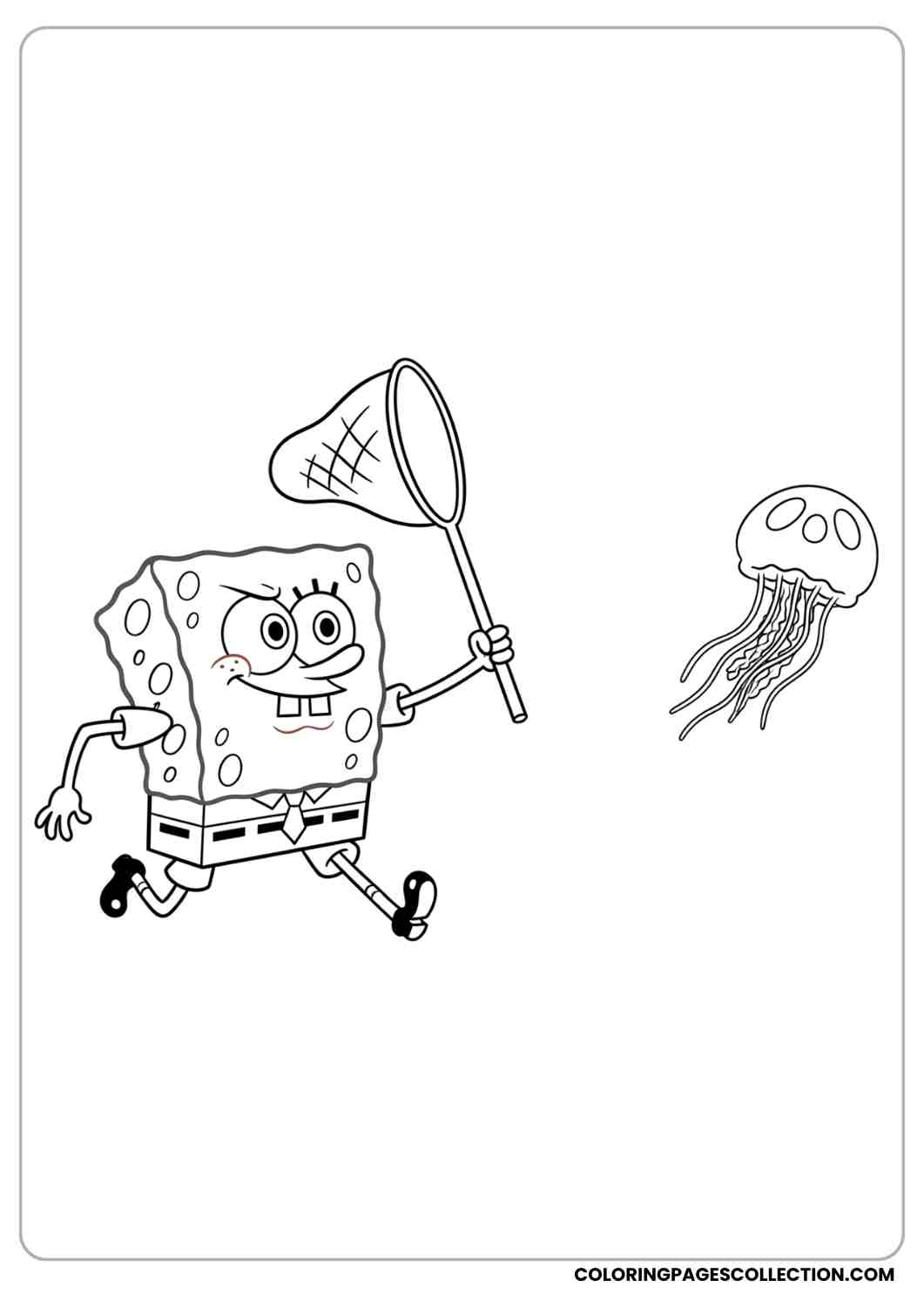spongebob chasing jellyfish with net coloring page