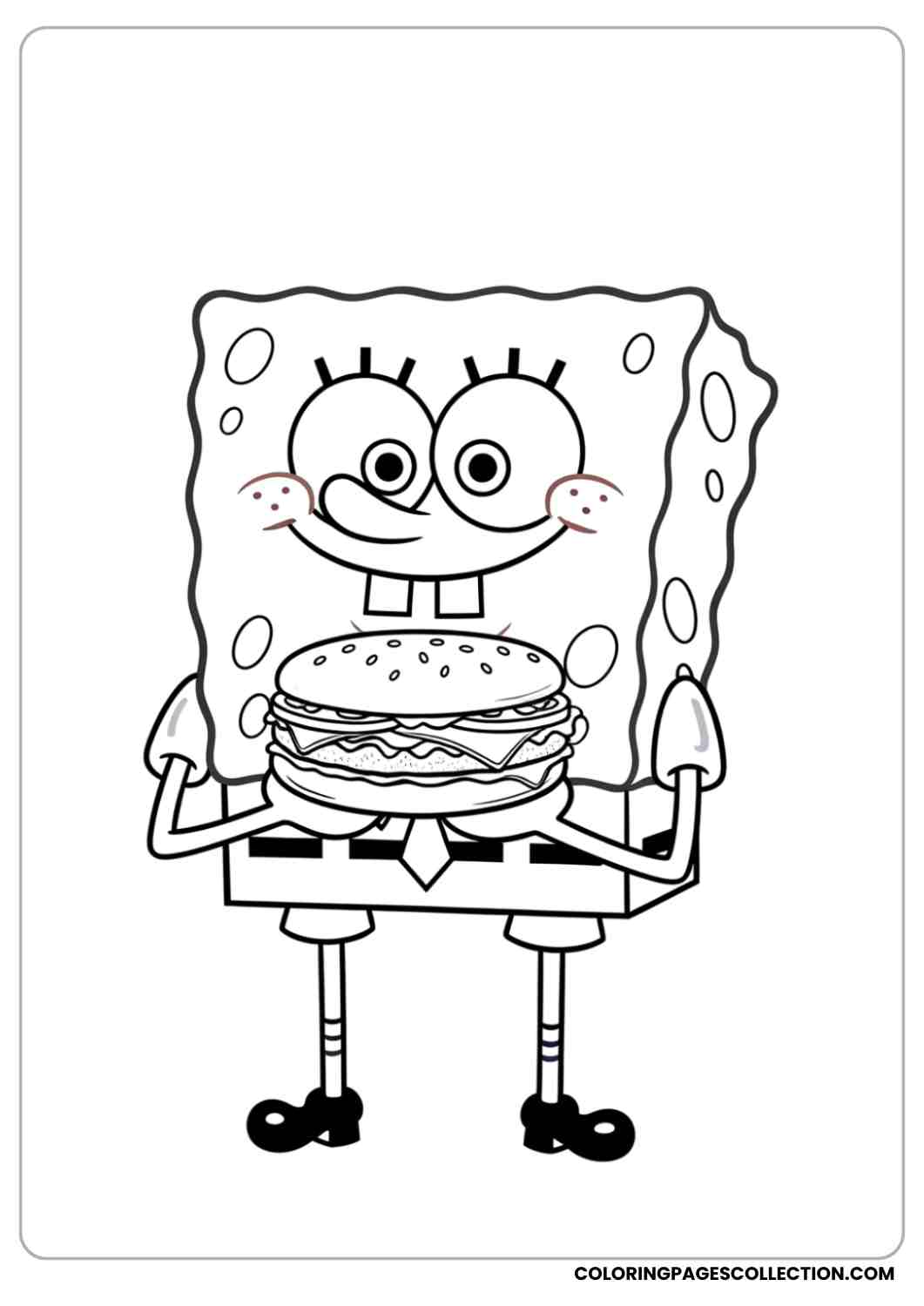 spongebob holding krabby patty coloring page