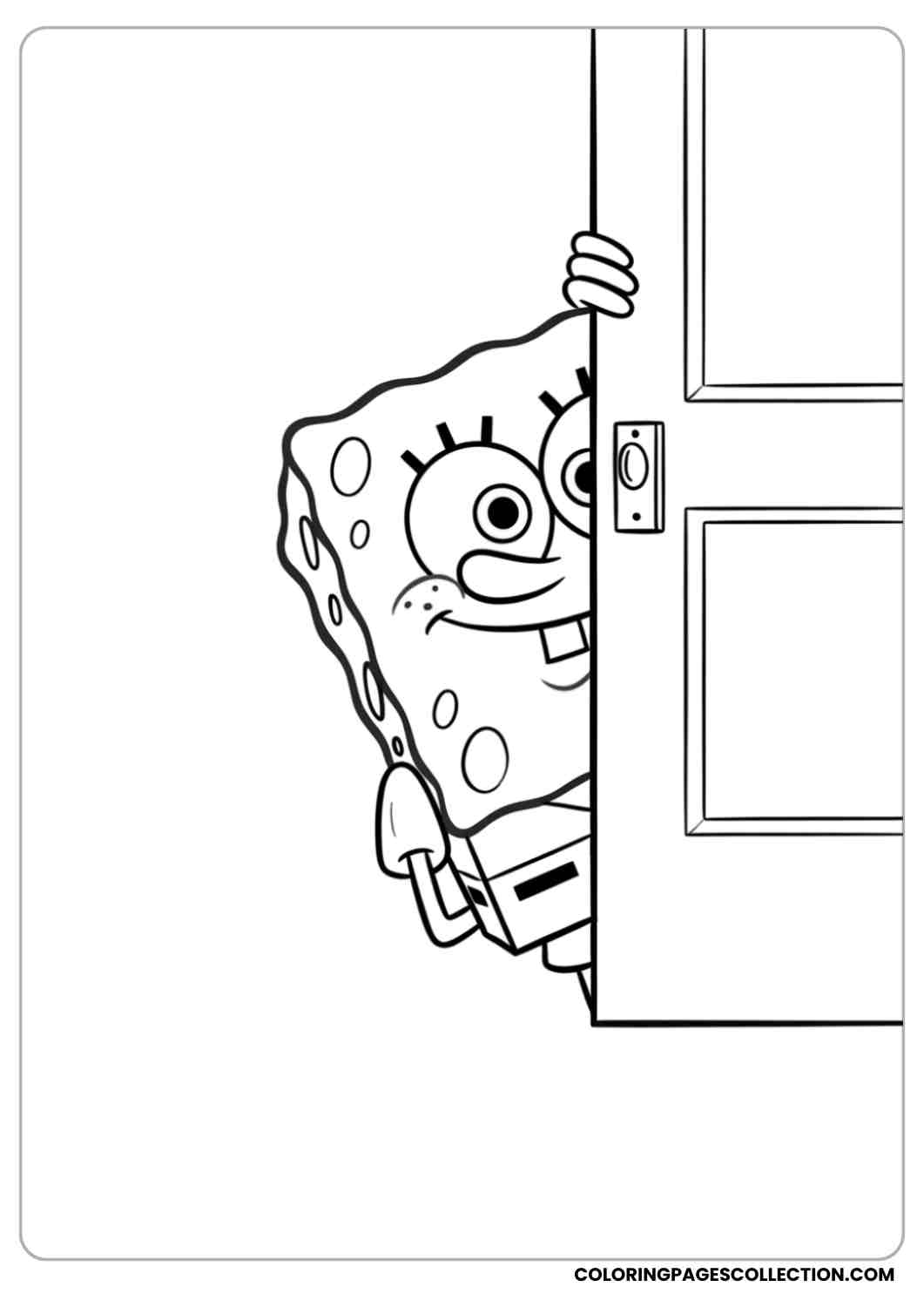 spongebob peeking behind door coloring page