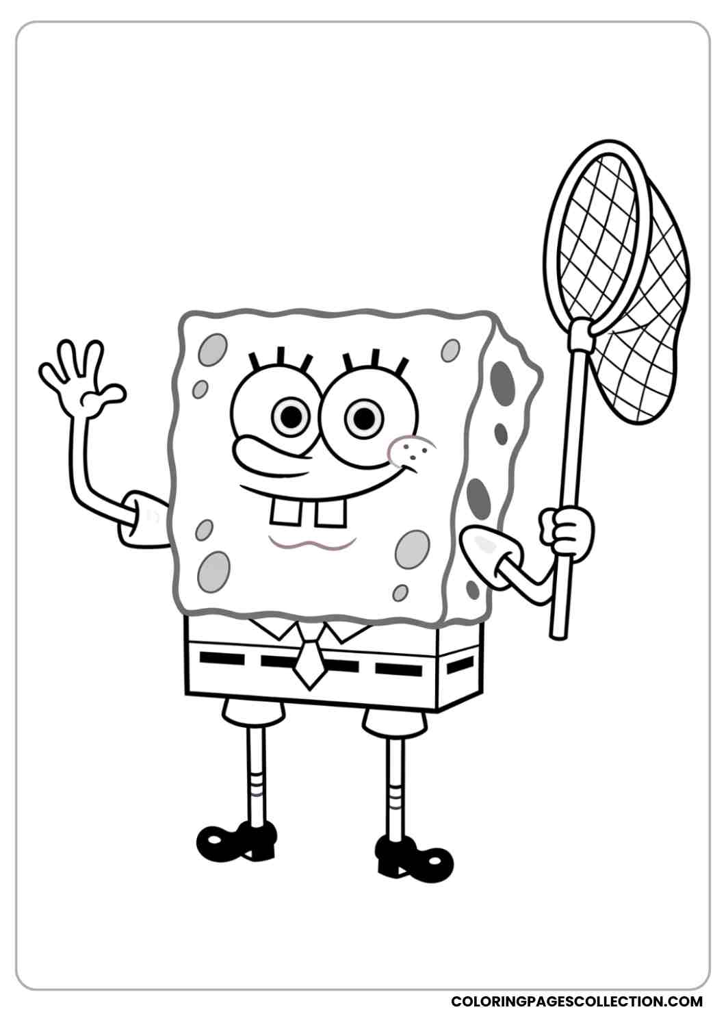 spongebob waving with net coloring page