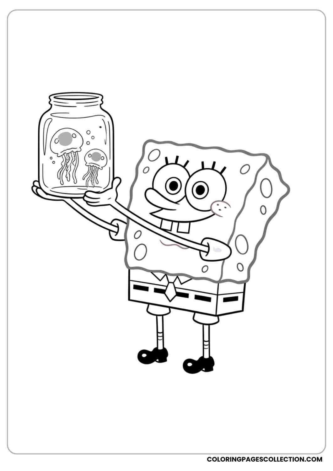 spongebob holding jellyfish jar coloring page