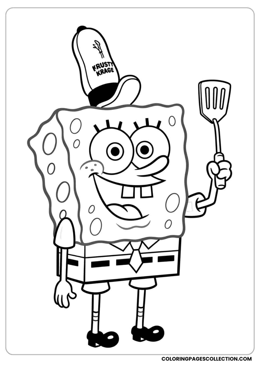 spongebob in work hat with spatula coloring page