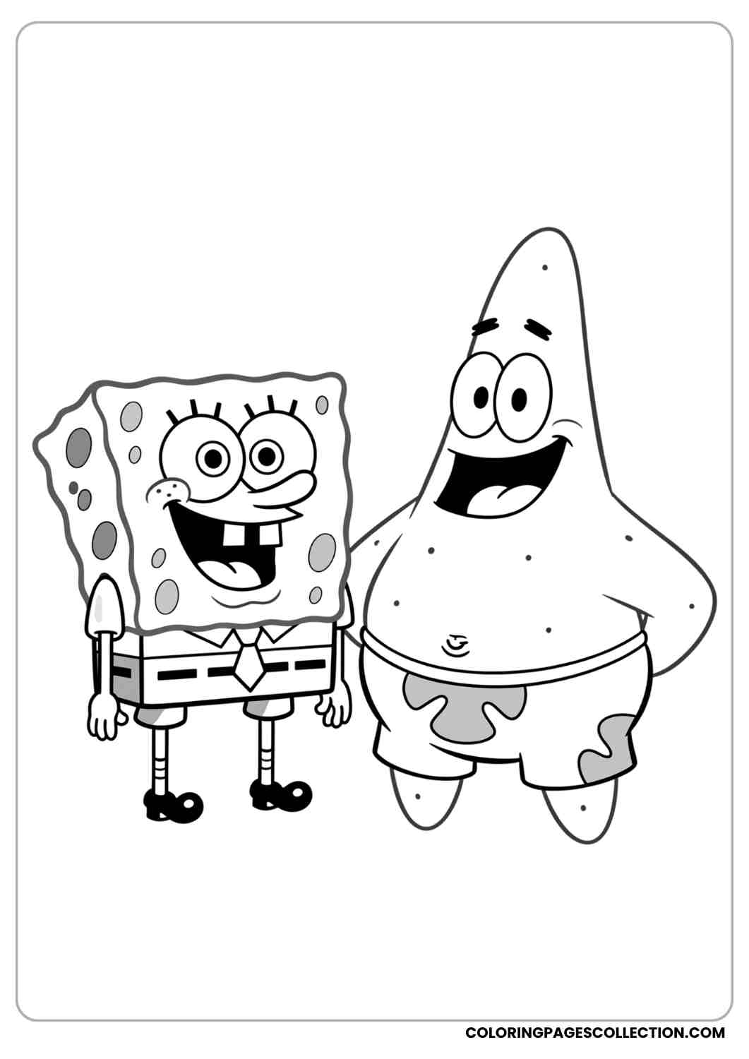 spongebob with patrick star smiling coloring page
