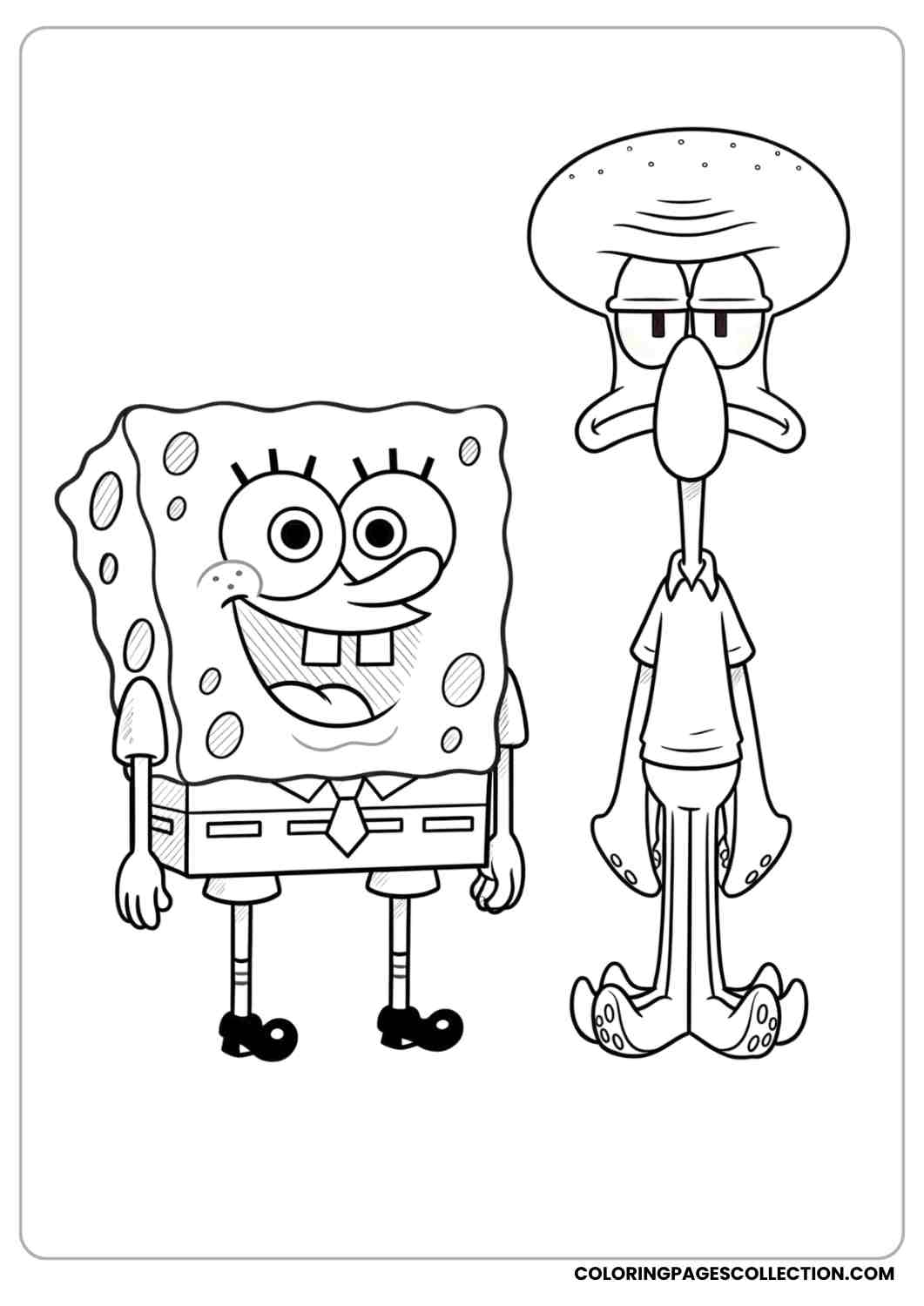 spongebob with squidward grumpy side by side coloring page