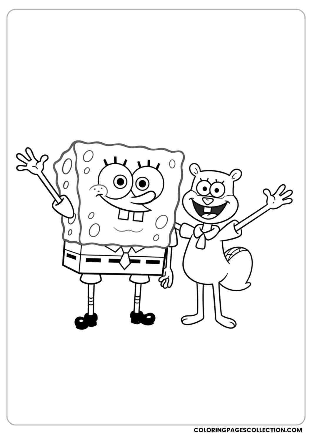 spongebob with sandy cheeks waving coloring page