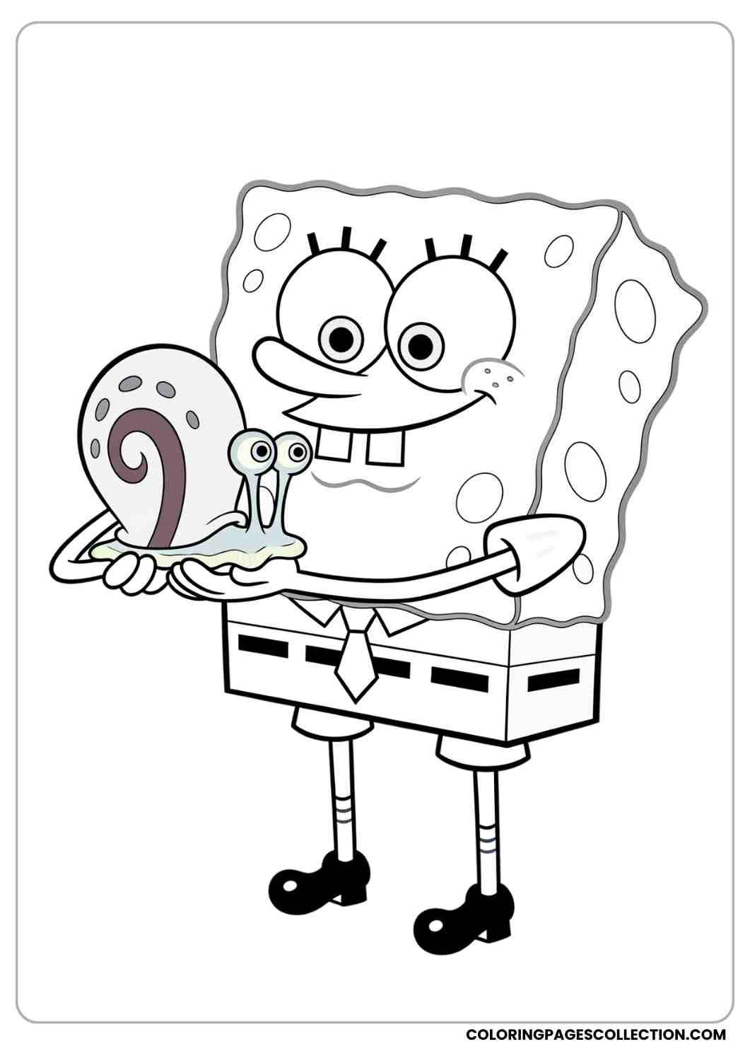 spongebob holding gary the snail coloring page