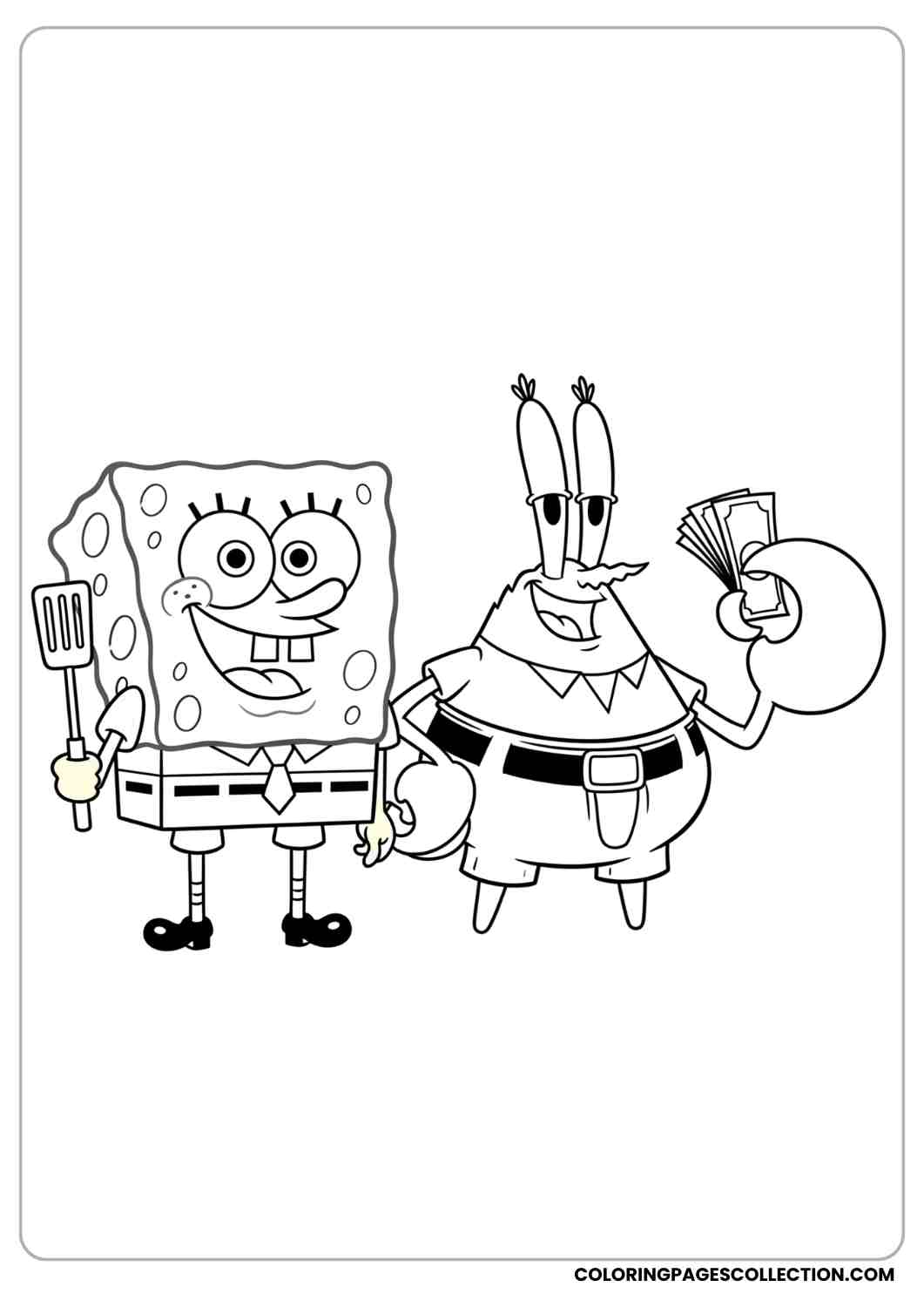 spongebob with mr. krabs smiling coloring page