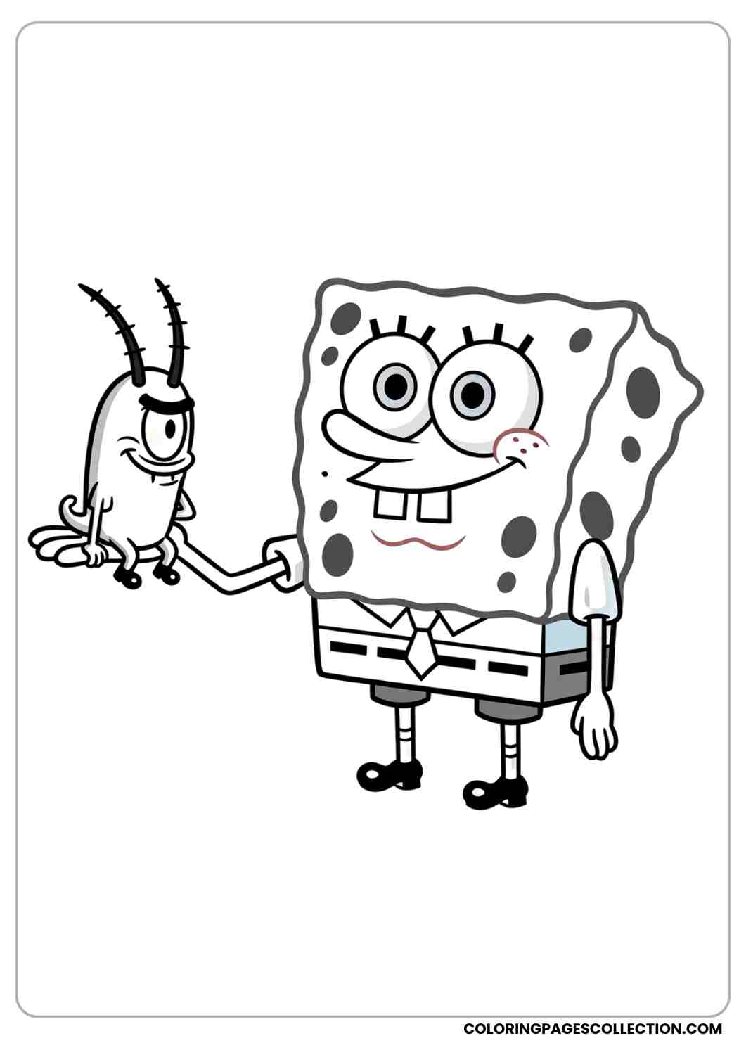 spongebob with plankton on hand coloring page