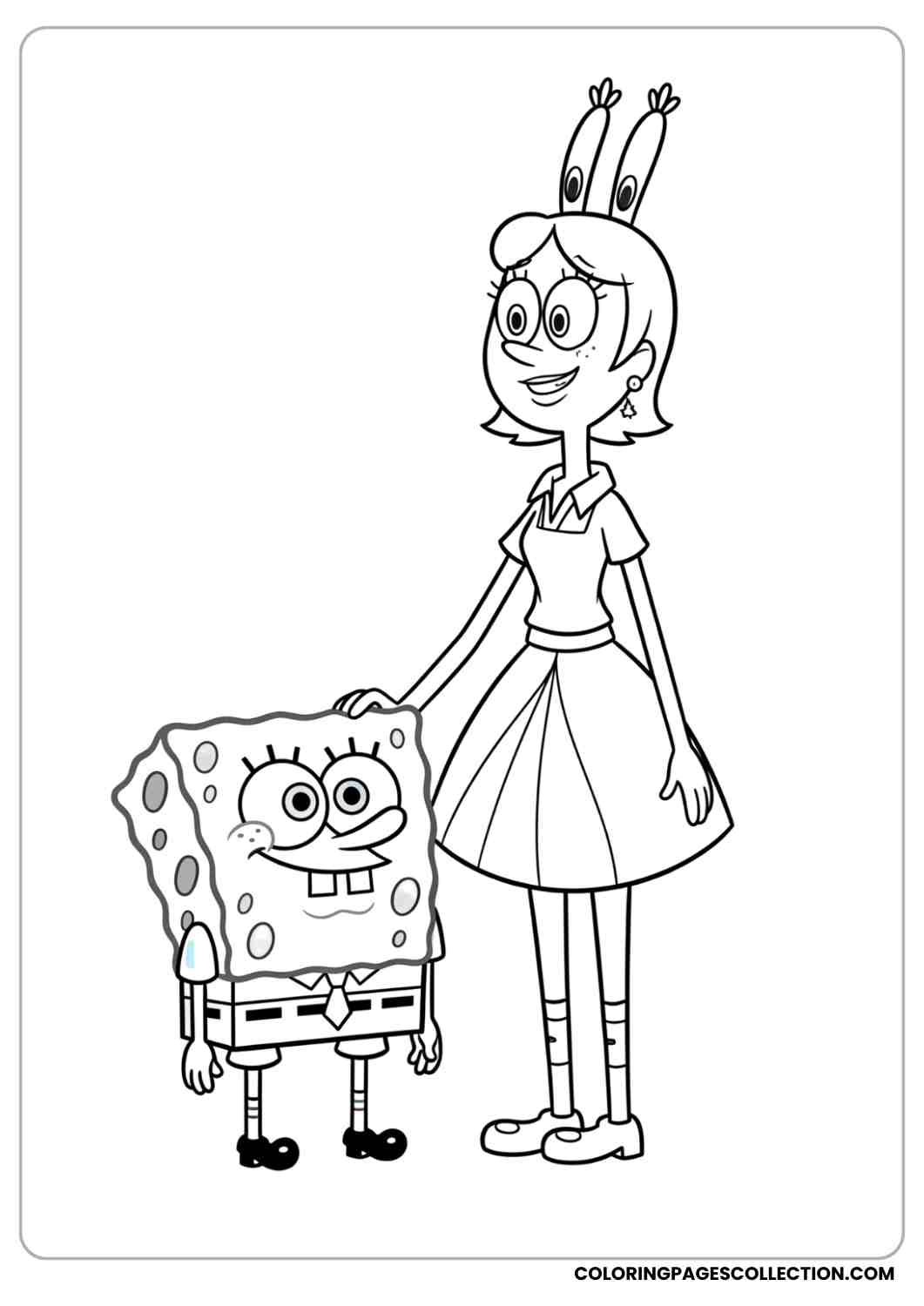 spongebob with pearl krabs standing coloring page