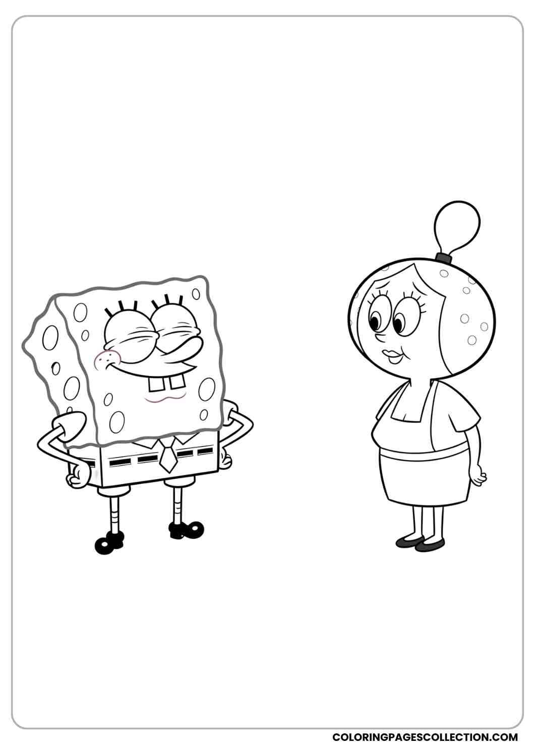 spongebob with mrs. puff smiling coloring page