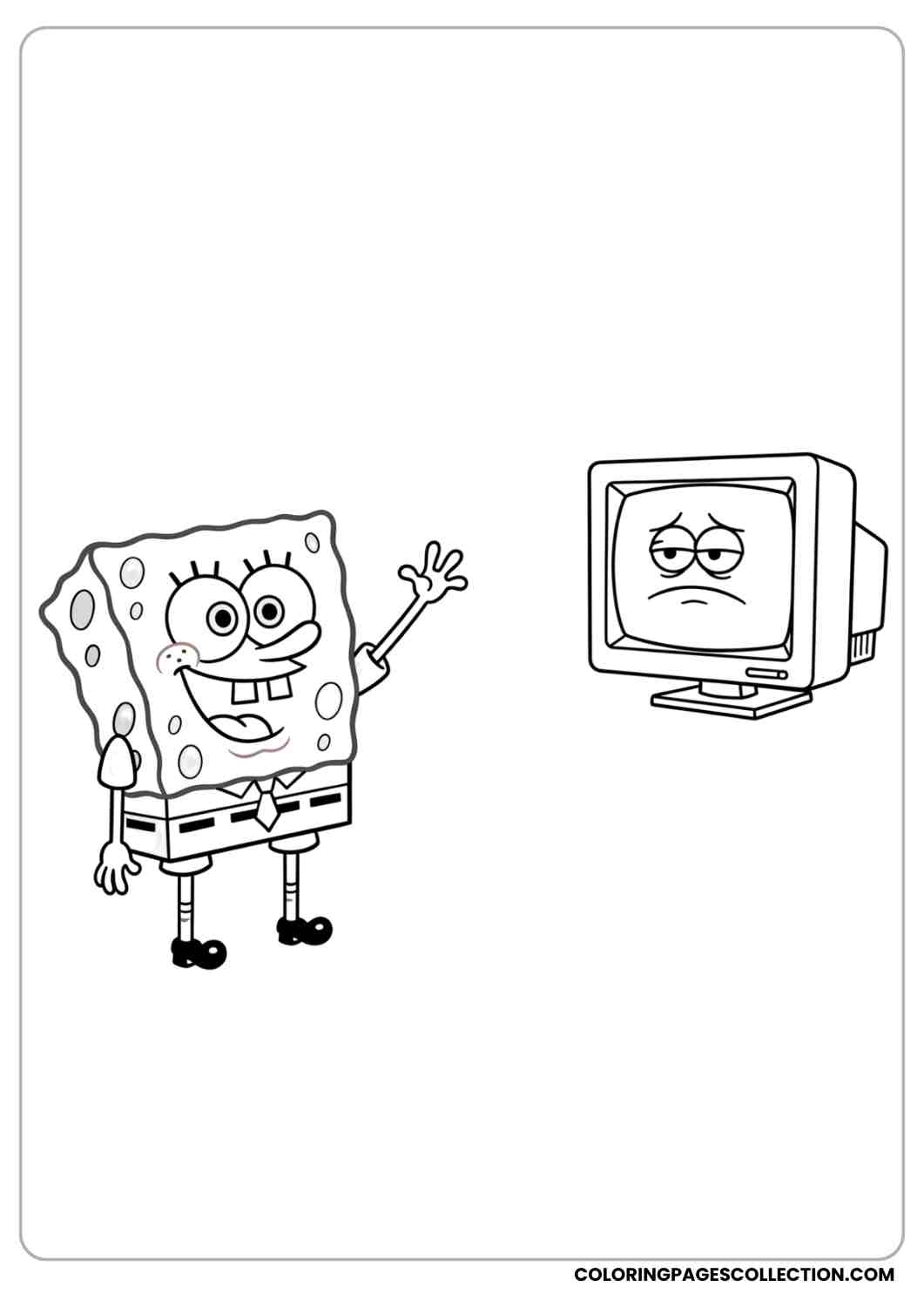 spongebob with karen the computer coloring page