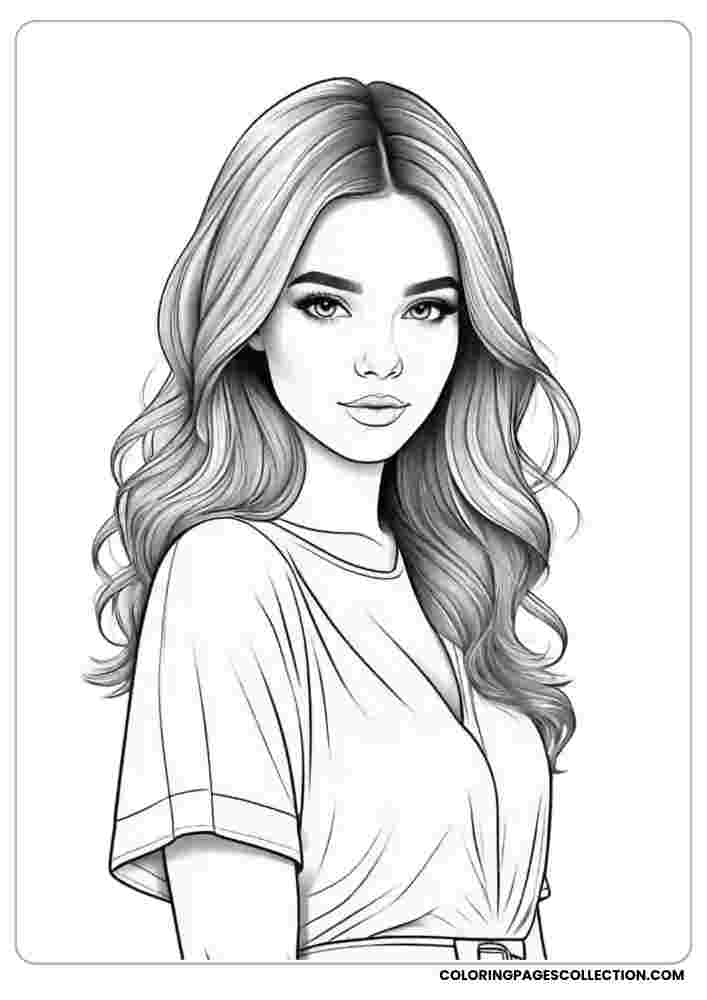 Cute Long Hair Realistic Girl Coloring Page