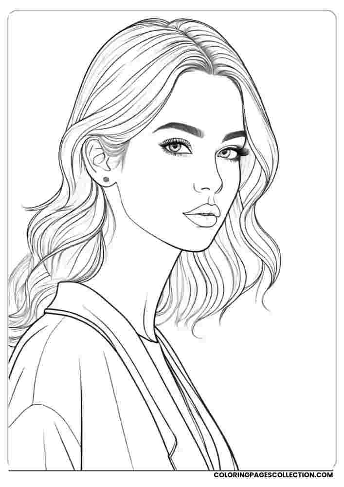 Stylish Girl with Soft Curls Coloring Page