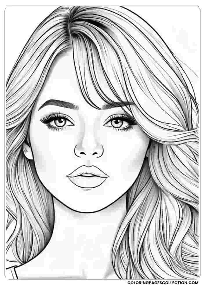 Side-Swept Hair Realistic Girl Coloring Page