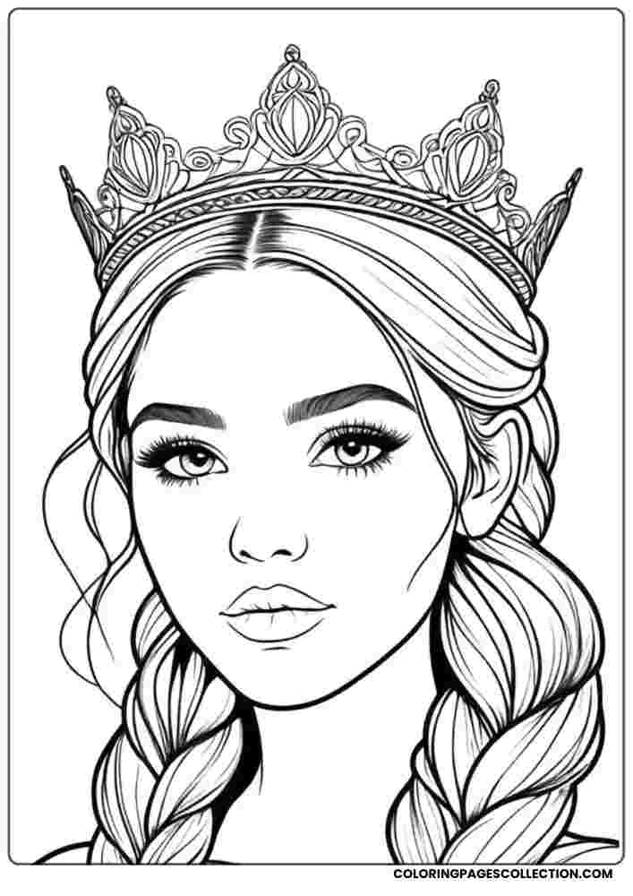 Princess Girl with Braids Coloring Page