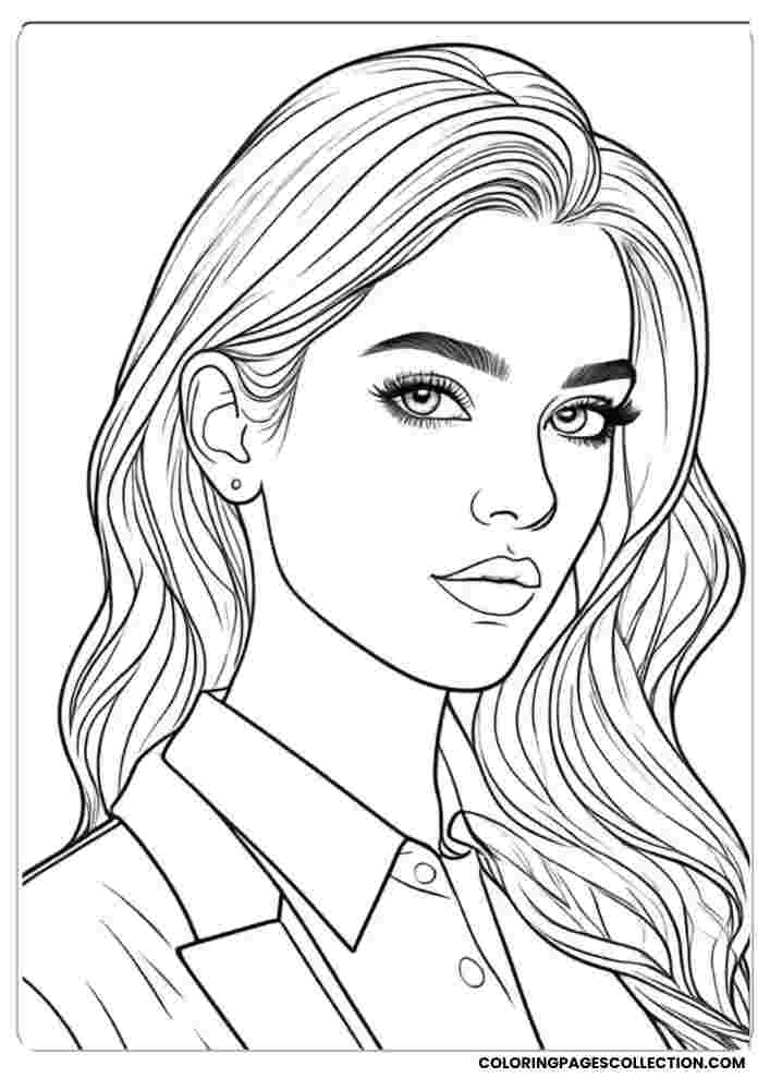 Elegant Girl with Wavy Hair Coloring Page