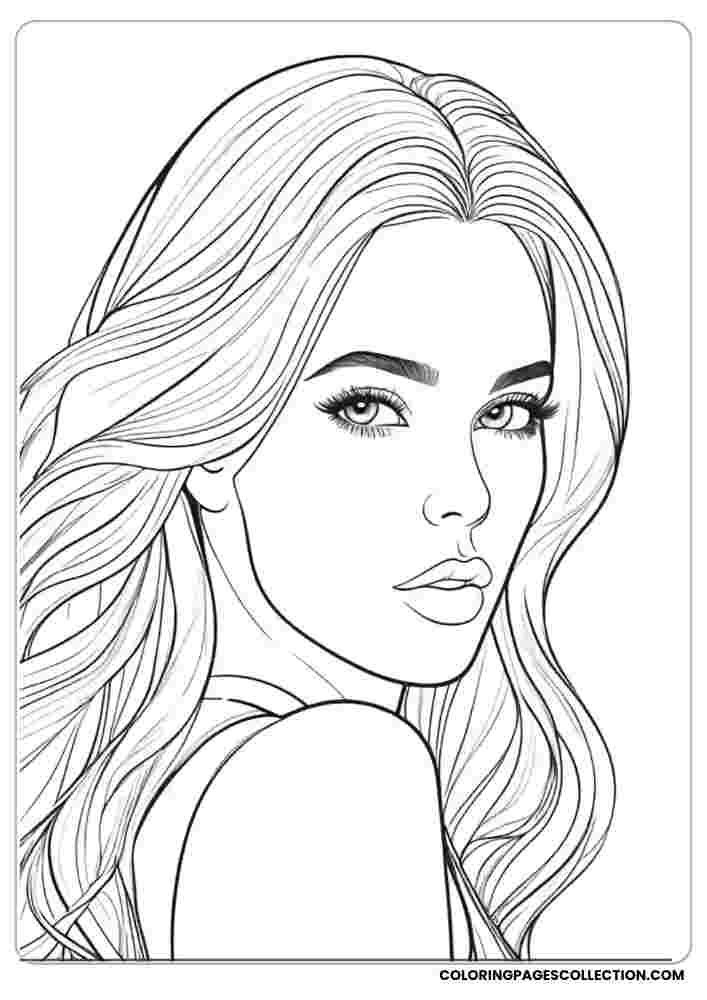 Chic Long Hair Girl Coloring Page