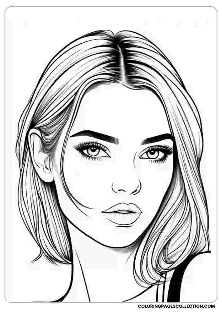 Short Straight Hair Realistic Girl Coloring Page