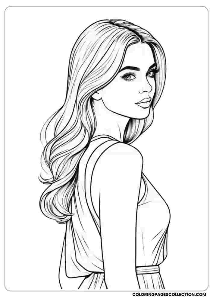 Stylish Over-the-Shoulder Look Coloring Page