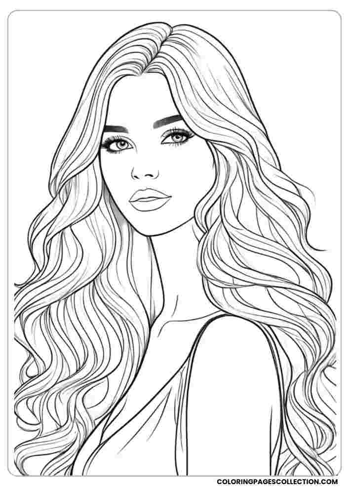 Wavy Long Hair Girl Coloring Page