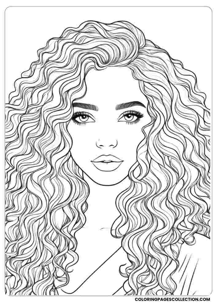 Curly Hair Realistic Girl Coloring Page