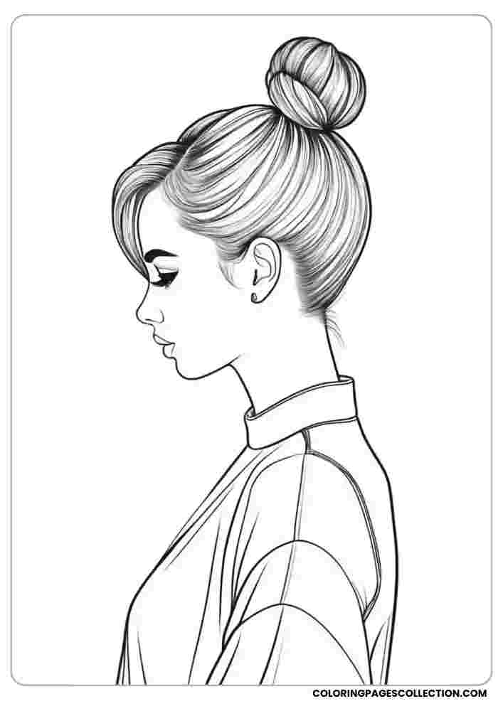 Side Profile Girl with Top Bun Coloring Page