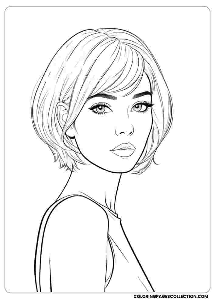 Chic Short Bob Girl Coloring Page