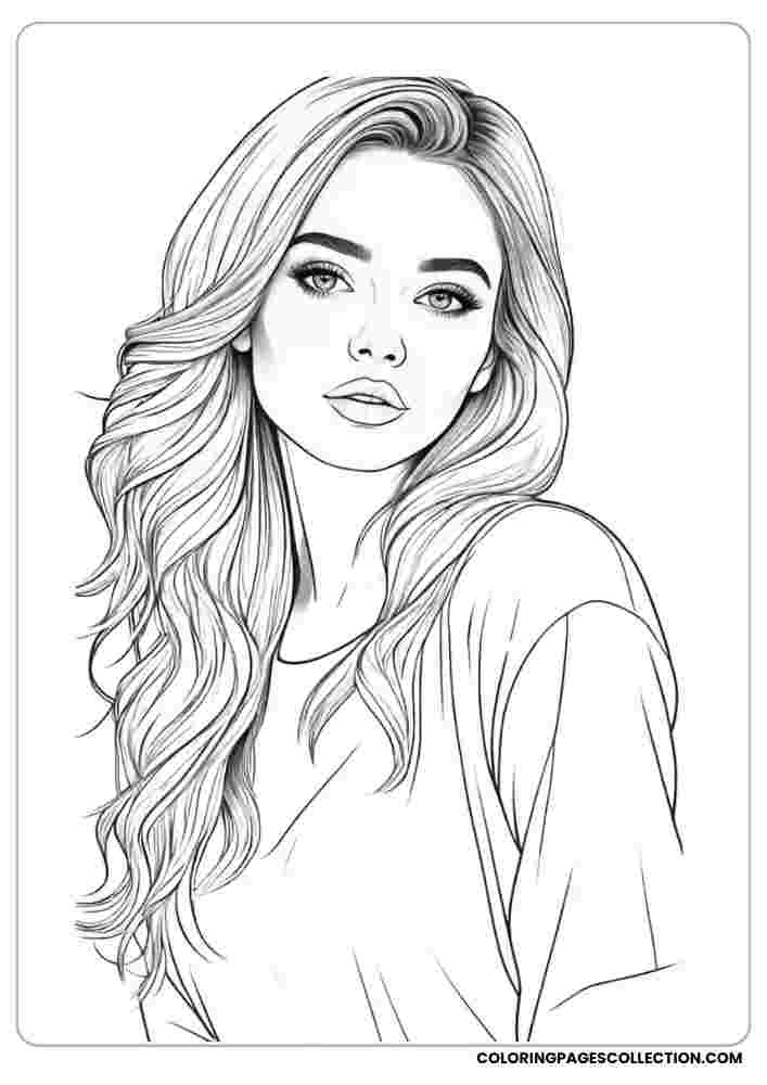 Casual Wavy Hair Girl Coloring Page