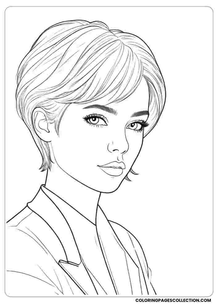 Short Pixie Haircut Girl Coloring Page