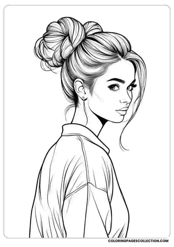 Elegant Messy Bun Girl Coloring Page