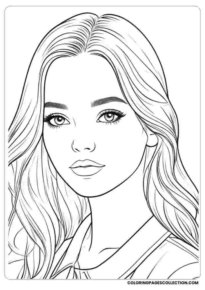 Natural Flowing Hair Girl Coloring Page