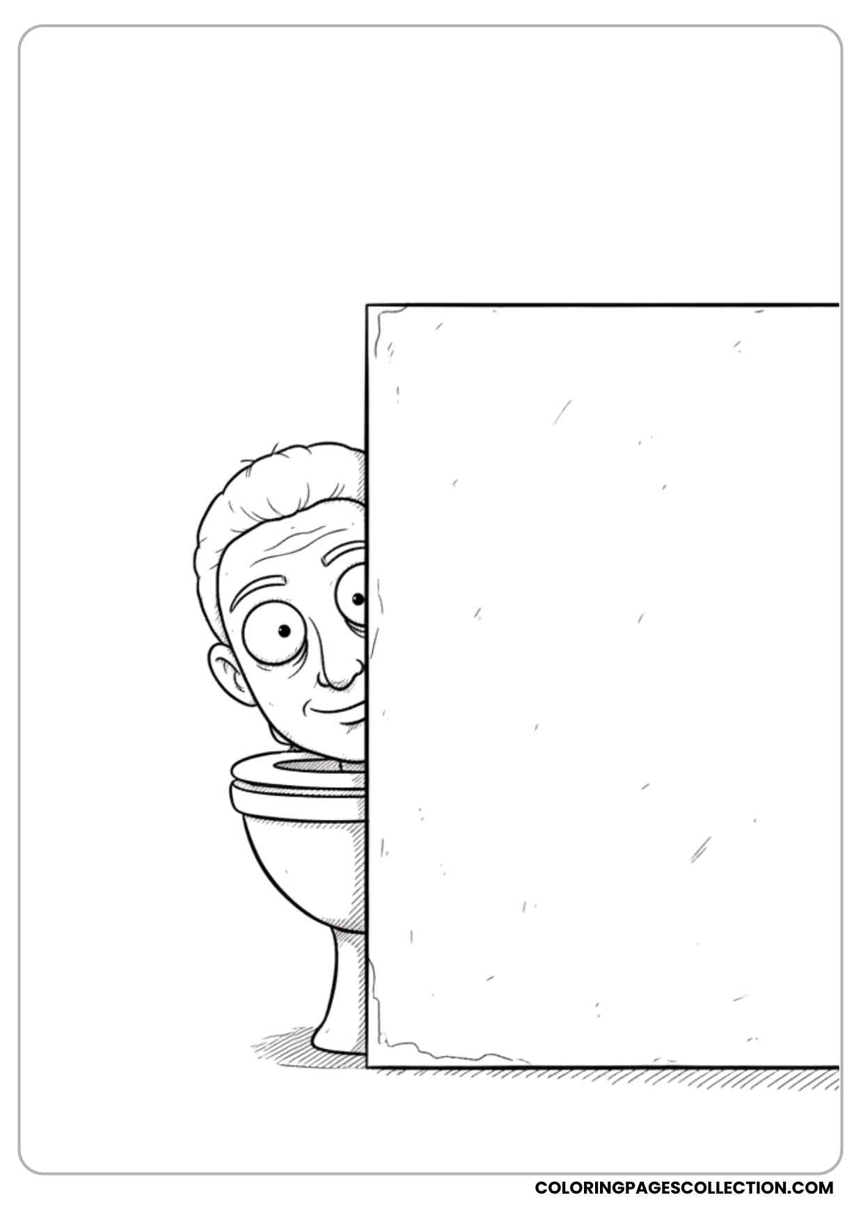 skibidi toilet hiding behind a wall peeking out coloring sheet