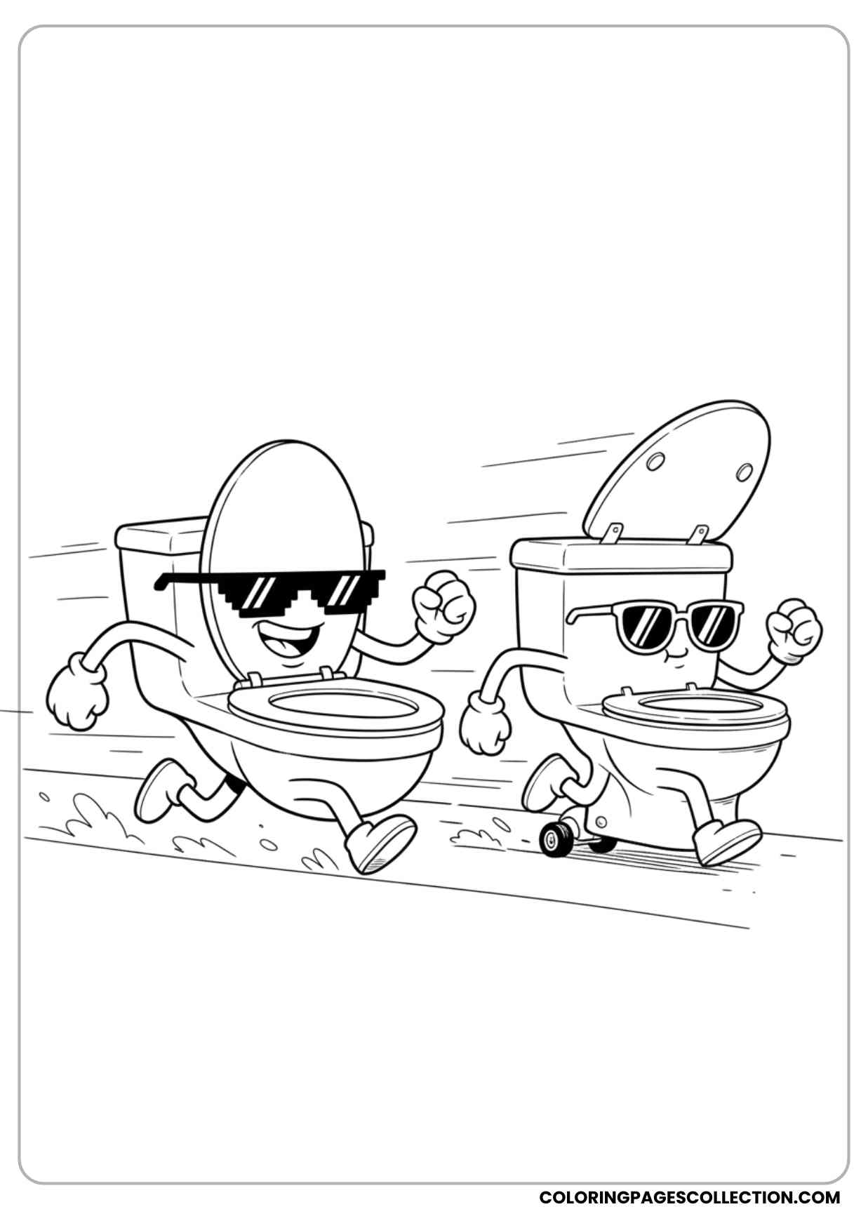 skibidi toilet racing with another toilet coloring sheet