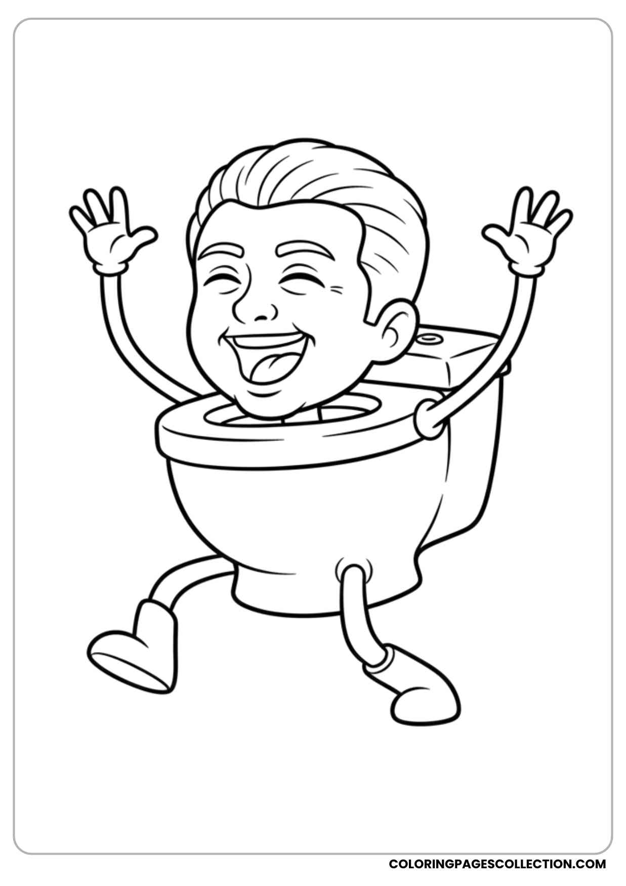 funny skibidi toilet dancing with arms waving coloring page